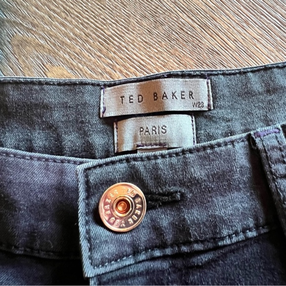 Ted Baker Esstie Waxed Black Ankle Zipper Skinny Pants Size 28‎ - Picture 3 of 12